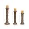 Light Brown Mango Wood Traditional Candle Holder Set